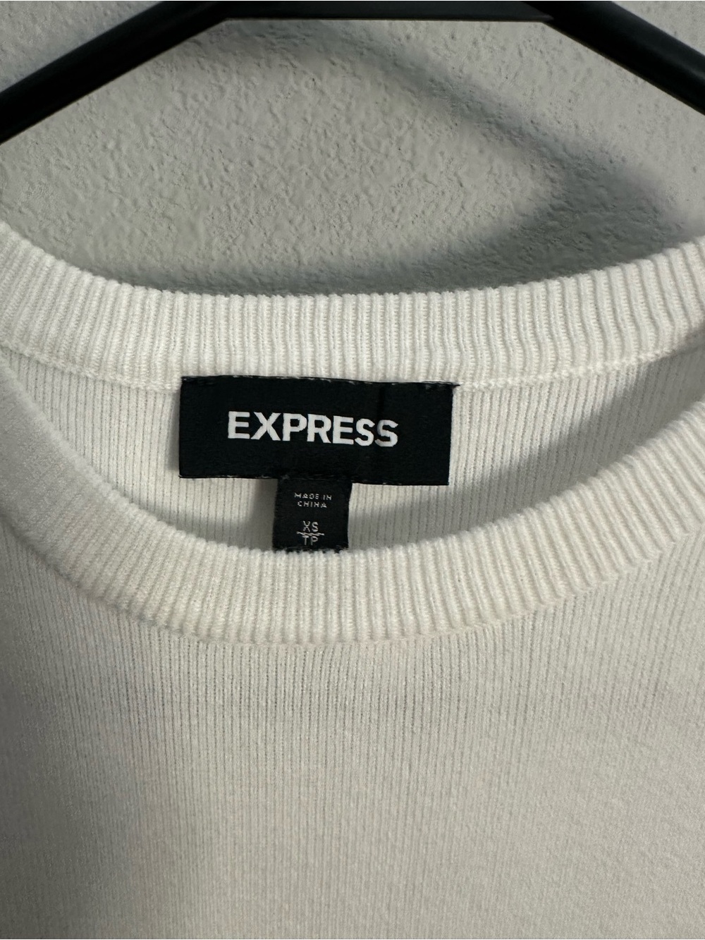 Express White Ruffle-Hem Crew Neck Sweater - Picture 3 of 4
